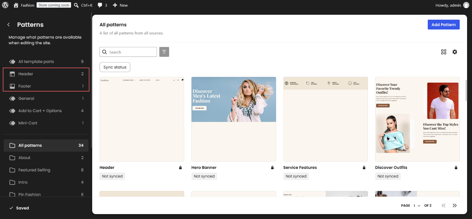 Header and footer template parts