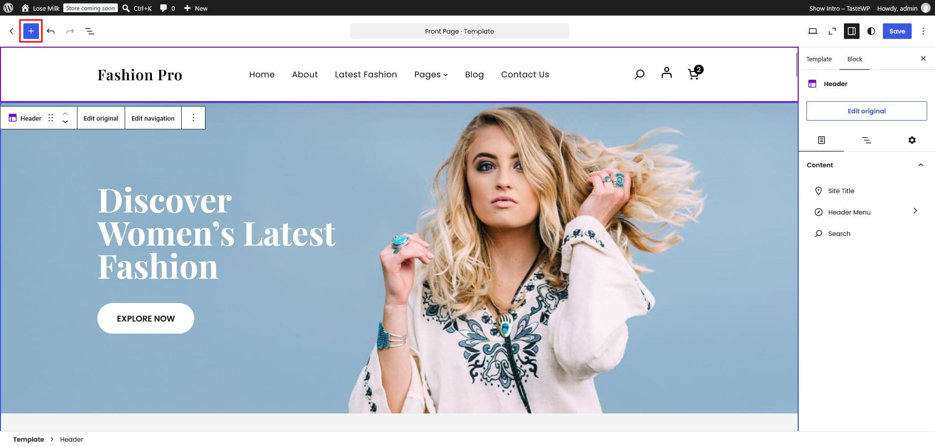 Adding a header block