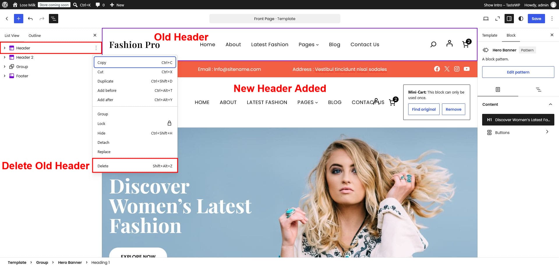 Removing the old header