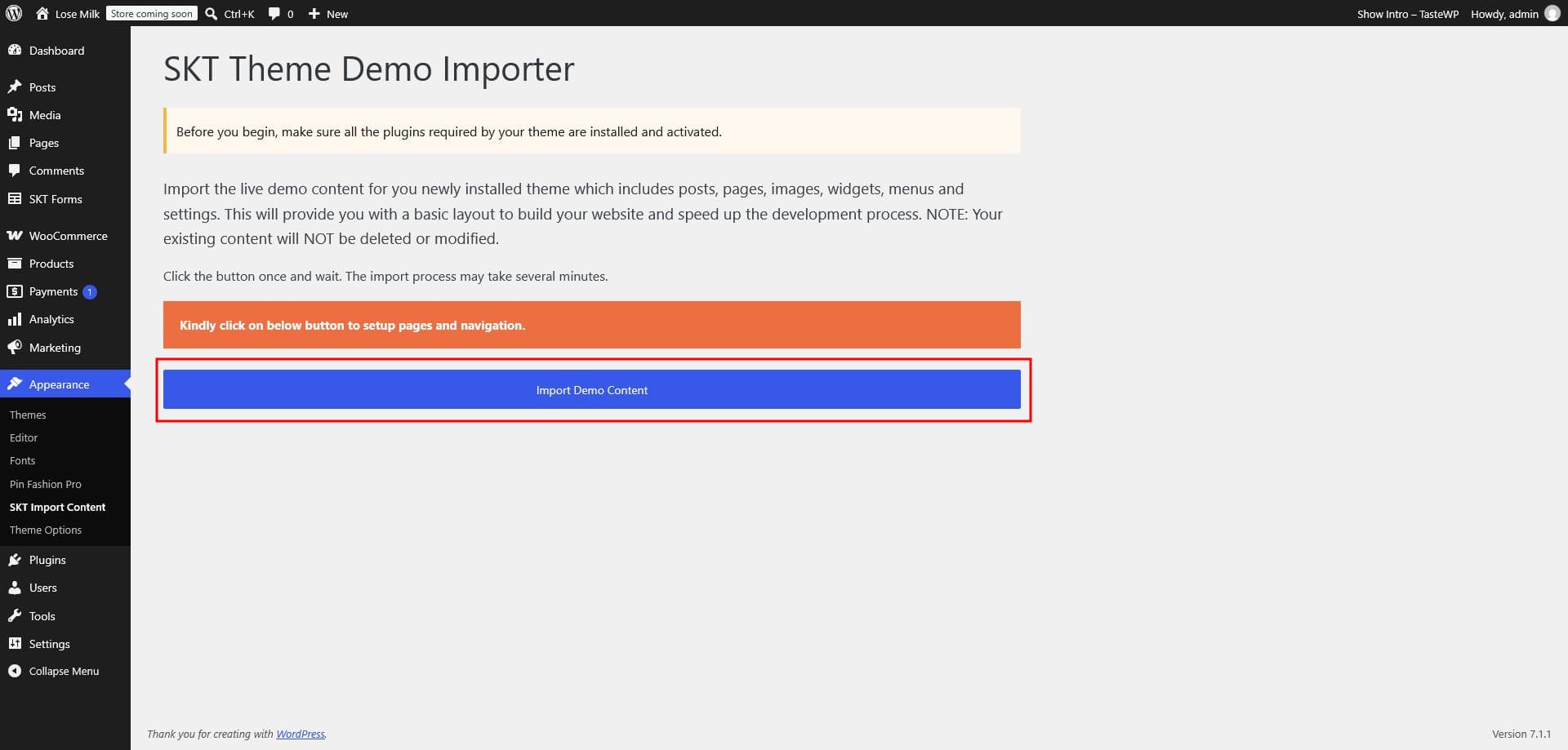 Import confirmation