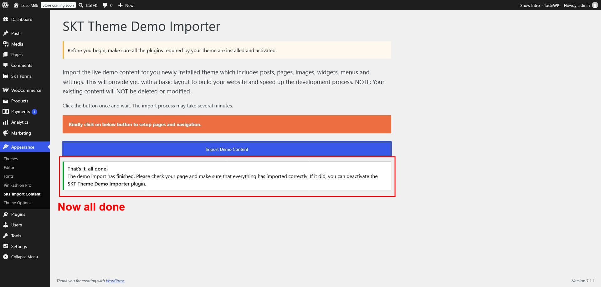 Import complete