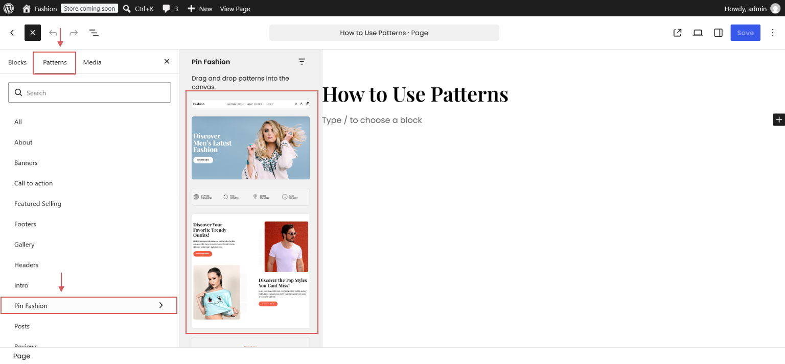 Inserting a pattern