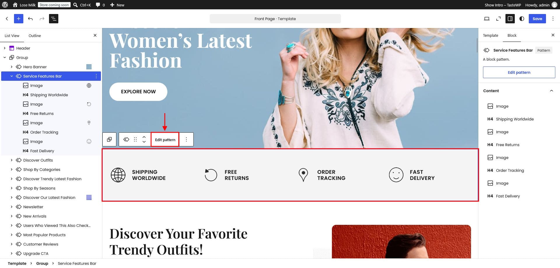 Editing home page