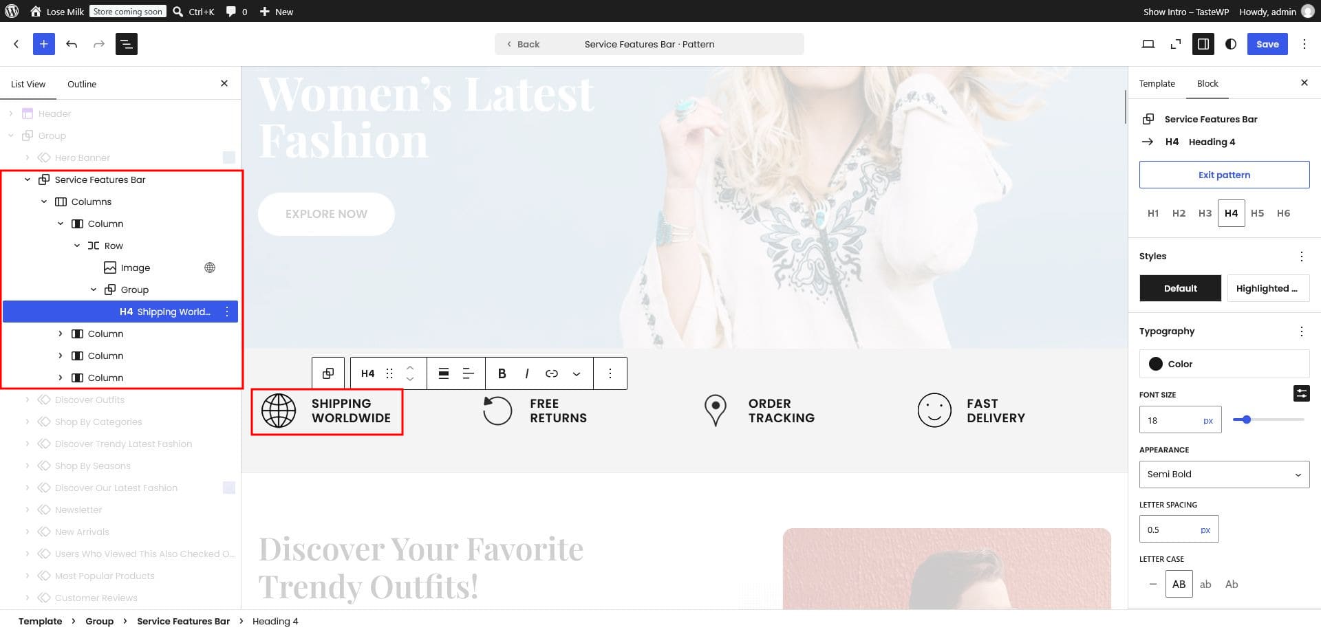 Home page layout
