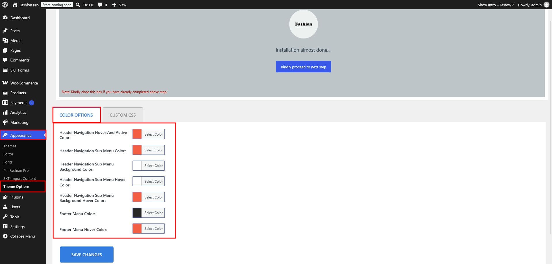 Theme color options